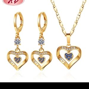 Gold and Sapphire Heart Jewelry Set